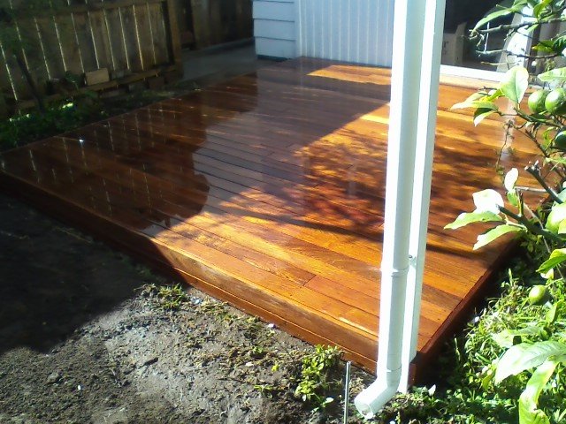 Hardwood deck with a rich oiled finish